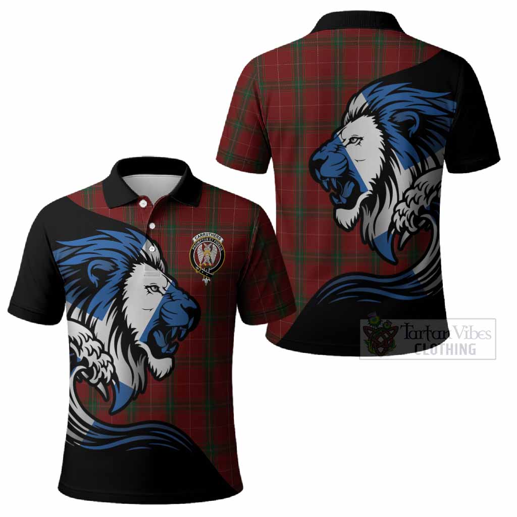 Carruthers Tartan Crest Polo Shirt Scottish Golden Lions Wave Flow