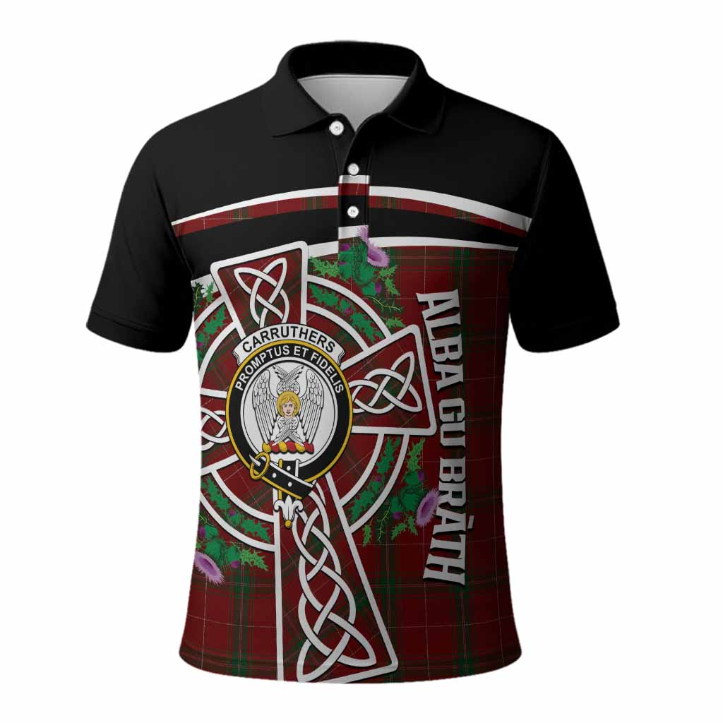 Carruthers Tartan Crest Polo Shirt Scottish Thistle Celtic Cross Alba Gu Brath