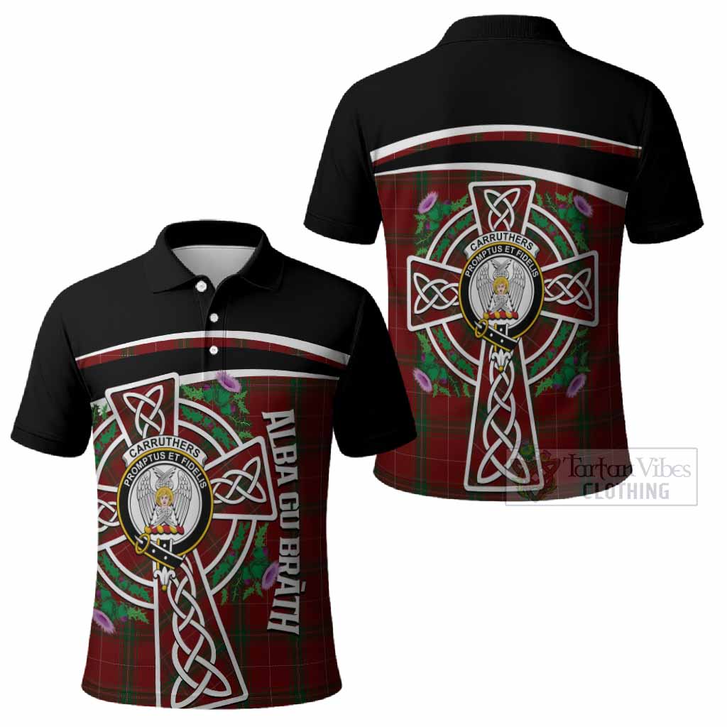 Carruthers Tartan Crest Polo Shirt Scottish Thistle Celtic Cross Alba Gu Brath