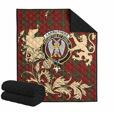 Carruthers Tartan Crest Premium Quilt with Scottish Iconic Symbols 