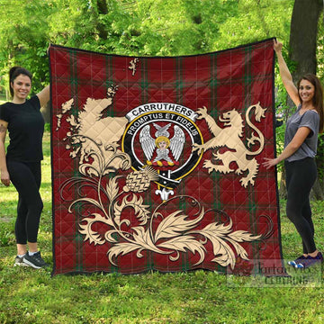 Carruthers Tartan Crest Premium Quilt with Scottish Iconic Symbols 