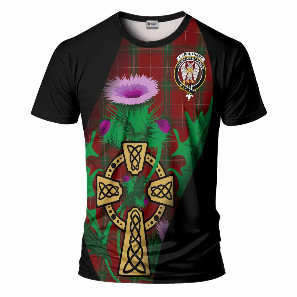 Carruthers Tartan Crest T-Shirt Celtic Cross Thistle Flowers
