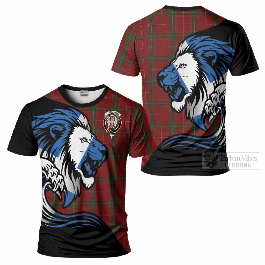 Carruthers Tartan Crest T-Shirt Scottish Golden Lions Wave Flow