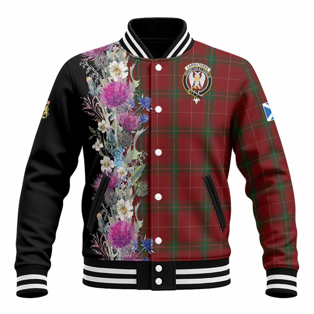 Carruthers Tartan Crest Thistle Floral Baseball Jacket Unisex - Tartan Vibes Clothing