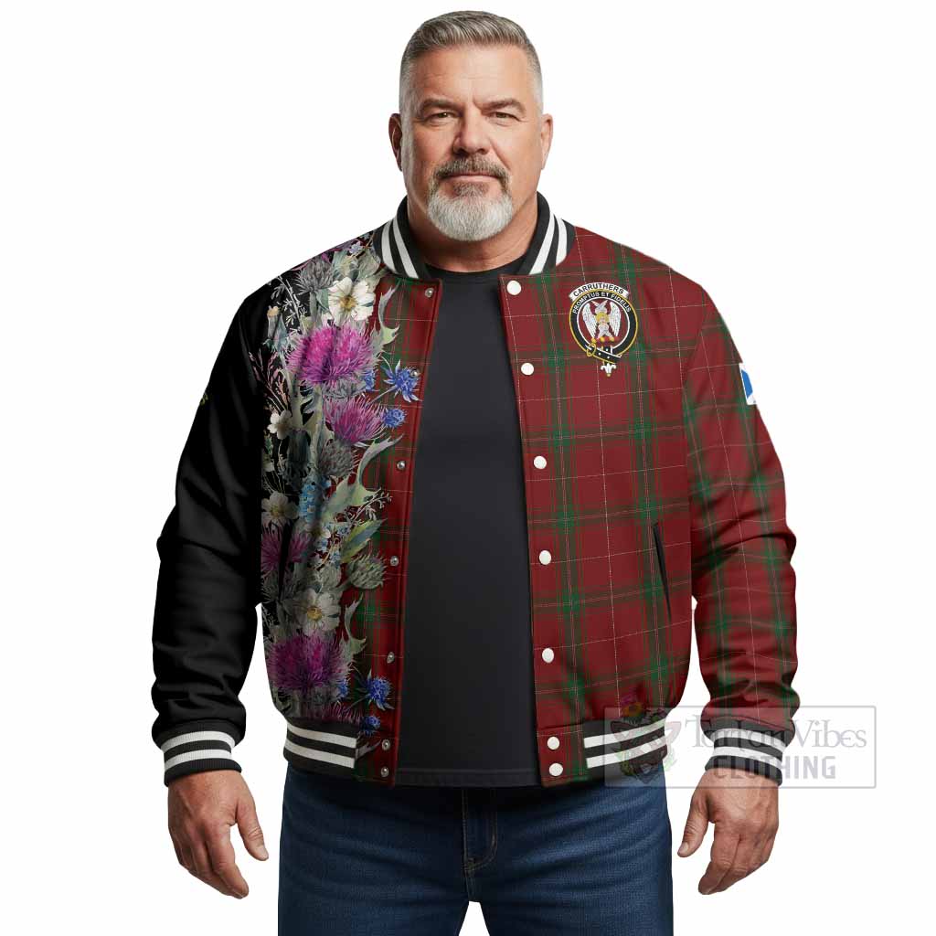 Carruthers Tartan Crest Thistle Floral Baseball Jacket - Tartan Vibes Clothing