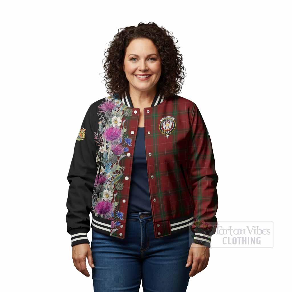 Carruthers Tartan Crest Thistle Floral Baseball Jacket - Tartan Vibes Clothing
