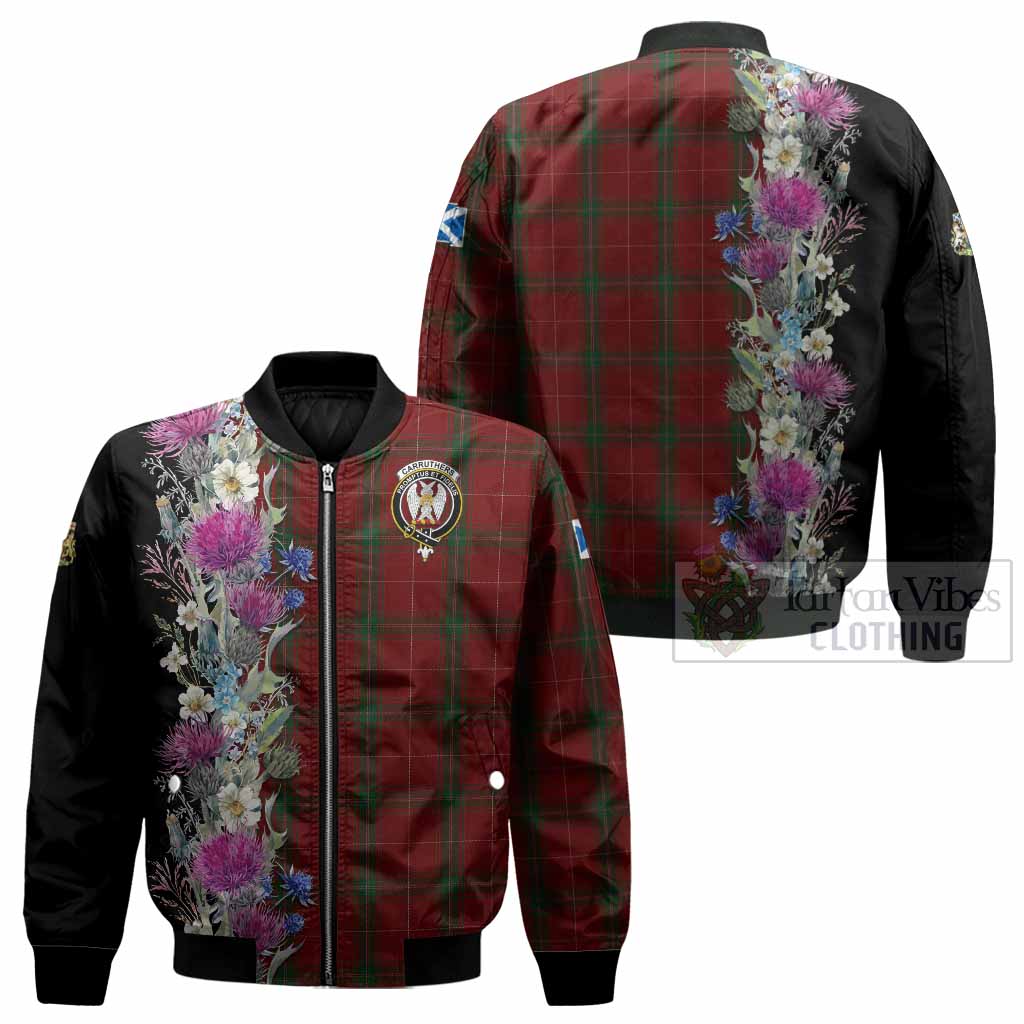 Carruthers Tartan Crest Thistle Floral Bomber Jacket - Tartan Vibes Clothing