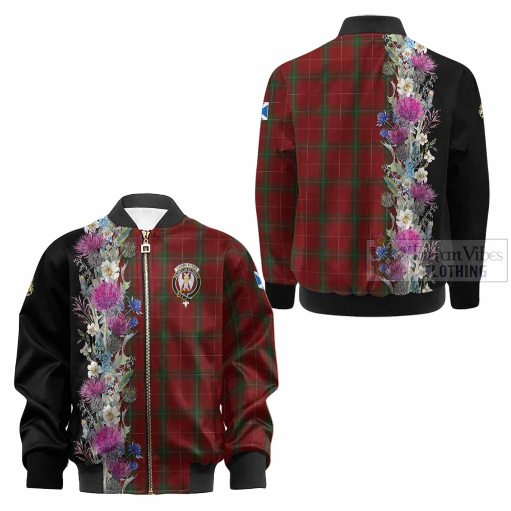 Carruthers Tartan Crest Thistle Floral Kid Bomber Jacket - Tartan Vibes Clothing