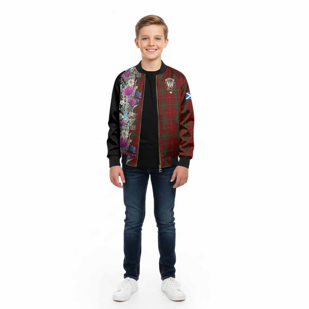 Carruthers Tartan Crest Thistle Floral Kid Bomber Jacket - Tartan Vibes Clothing