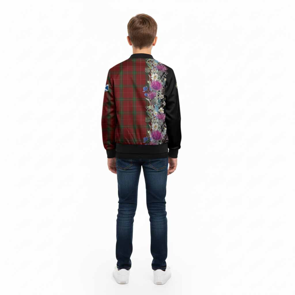 Carruthers Tartan Crest Thistle Floral Kid Bomber Jacket - Tartan Vibes Clothing