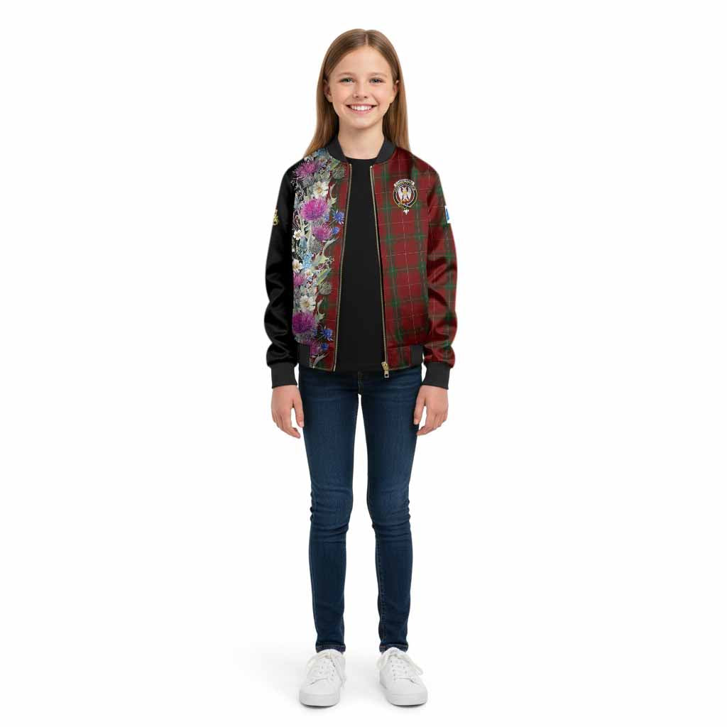 Carruthers Tartan Crest Thistle Floral Kid Bomber Jacket - Tartan Vibes Clothing