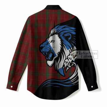 Carruthers Tartan Crest Women Casual Shirt Scottish Golden Lions Wave Flow