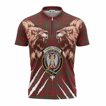 Carruthers Tartan Crest Zipper Polo Shirt Ferocious Lion Style