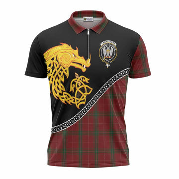 Carruthers Tartan Crest Zipper Polo Shirt Legendary Dragon Knot Half Style
