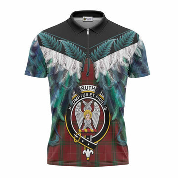 Carruthers Tartan Crest Zipper Polo Shirt New Zealand Maori Korowai Cloak