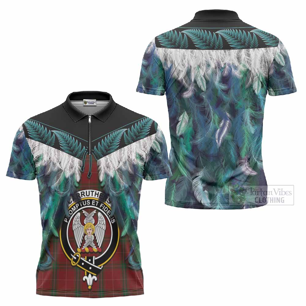 Carruthers Tartan Crest Zipper Polo Shirt New Zealand Maori Korowai Cloak