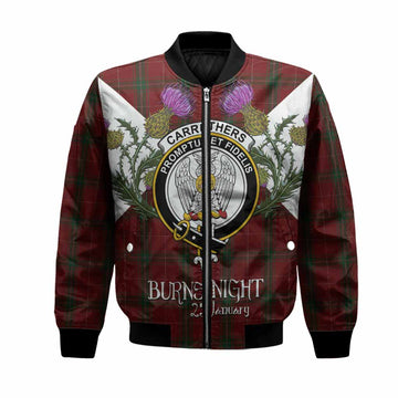 Carruthers Tartan Family Crest Bomber Jacket Scottish Burns Night Thistle Floral