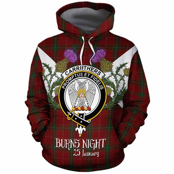 Carruthers Tartan Family Crest Cotton Hoodie Scottish Burns Night Thistle Floral