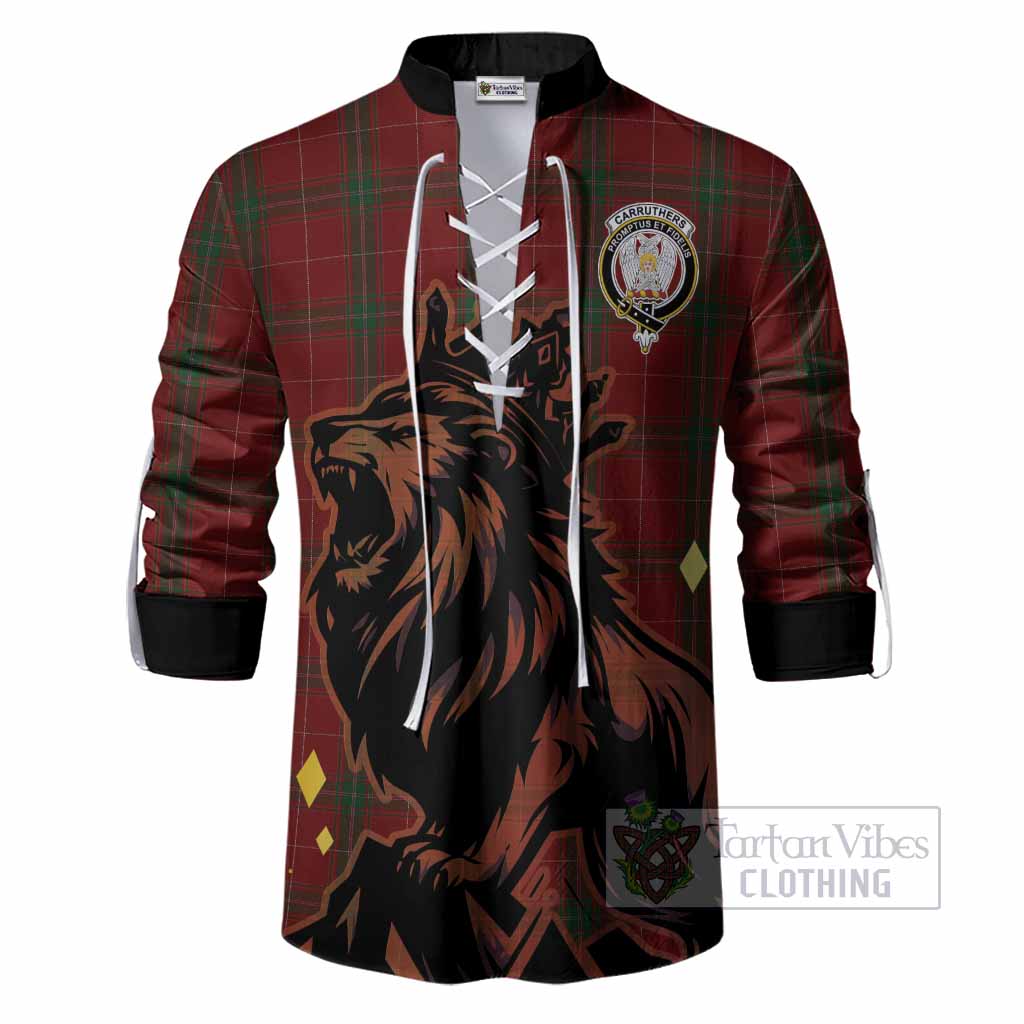 Carruthers Tartan Family Crest Ghillie Shirt Crowned Lion Roaring