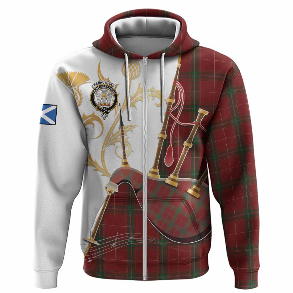 Carruthers Tartan Family Crest Hoodie Bagpipes with Scottish Thistle