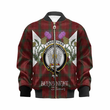 Carruthers Tartan Family Crest Kid Bomber Jacket Scottish Burns Night Thistle Floral
