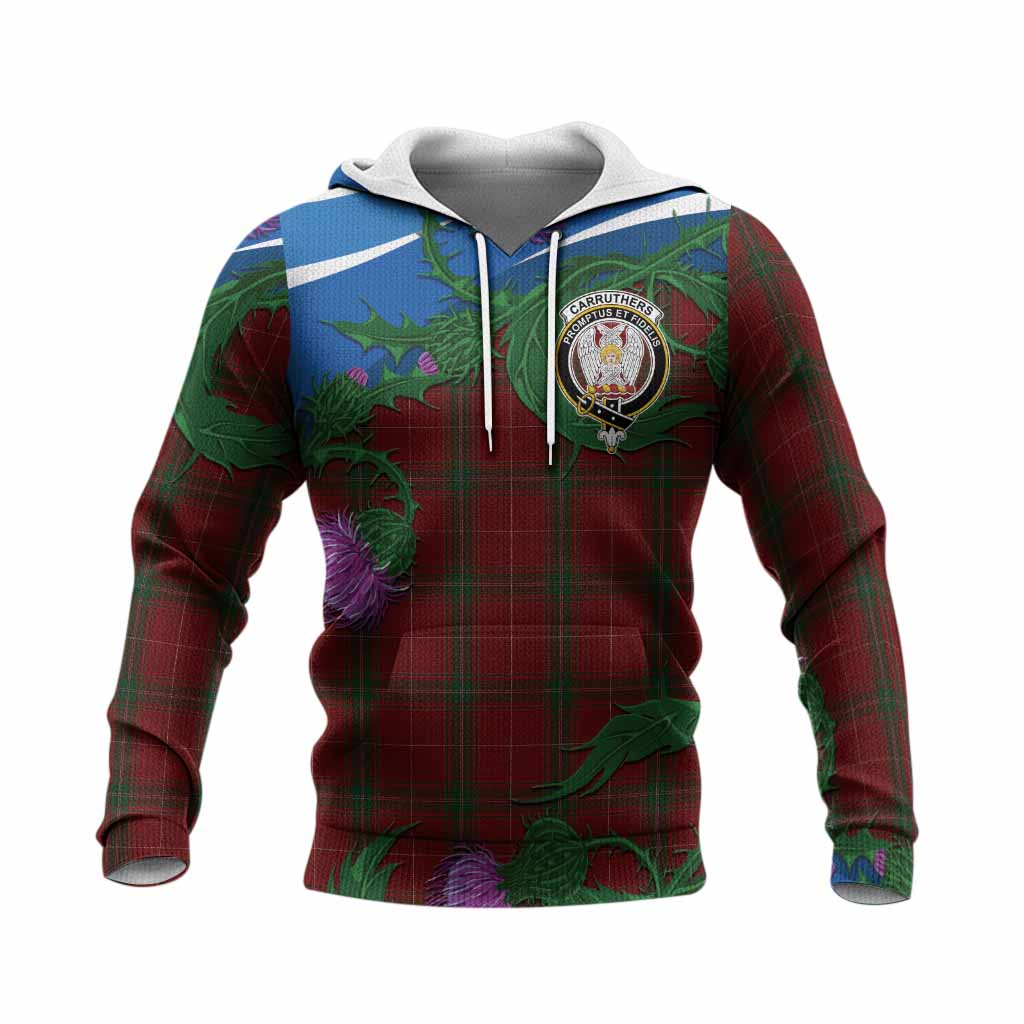 Carruthers Tartan Family Crest Knitted Hoodie Thistle in Minimalism