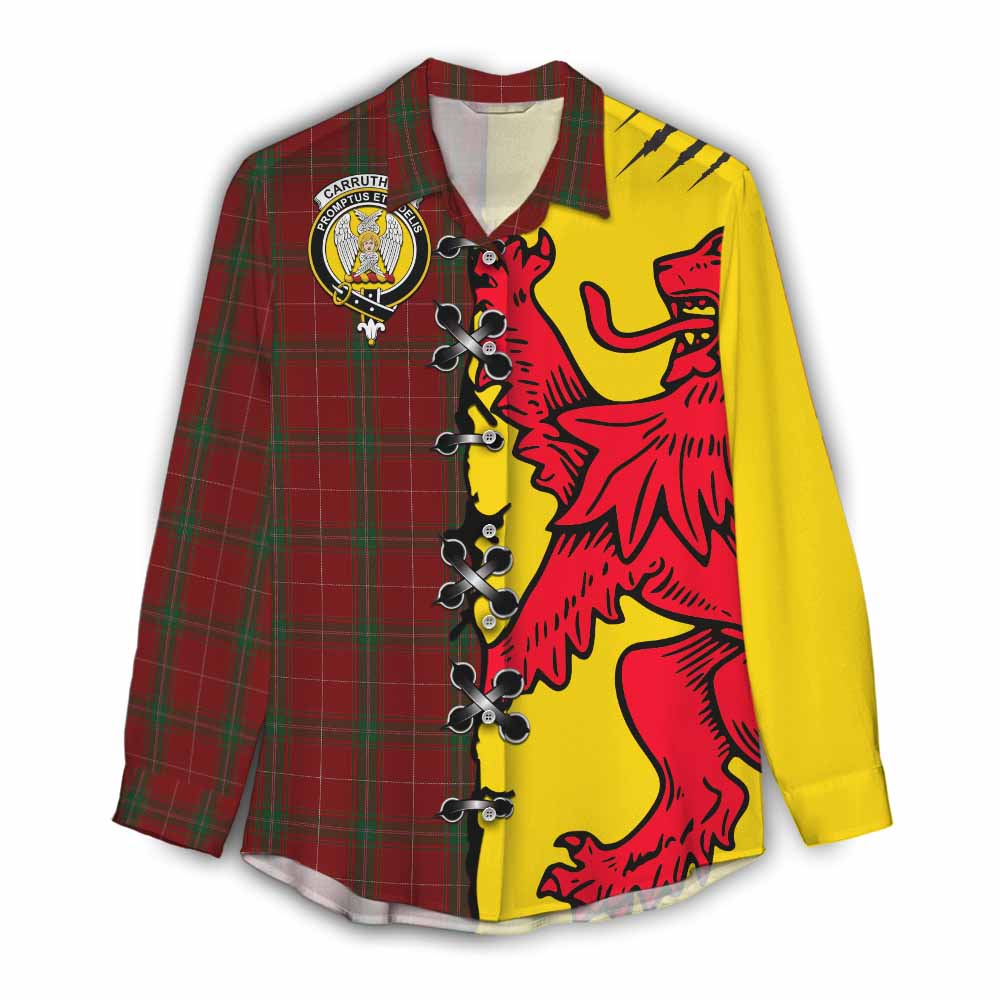 Carruthers Tartan Family Crest Women Casual Shirt Lion Rampant Honor - Tartan Vibes Clothing