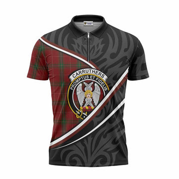 Carruthers Tartan Family Crest Zipper Polo Shirt Celtic Scottish Thistle Floral