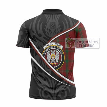Carruthers Tartan Family Crest Zipper Polo Shirt Celtic Scottish Thistle Floral