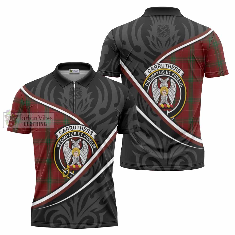 Carruthers Tartan Family Crest Zipper Polo Shirt Celtic Scottish Thistle Floral - Tartan Vibes Clothing