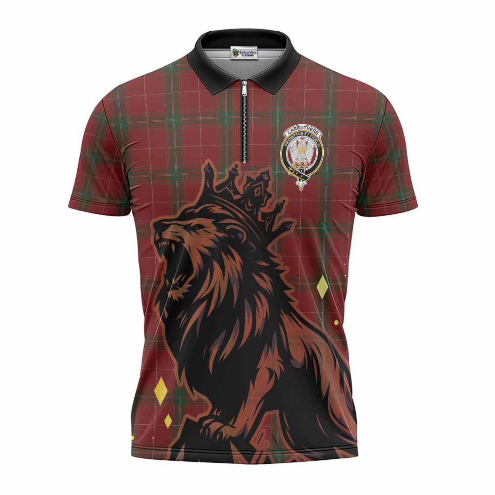 Carruthers Tartan Family Crest Zipper Polo Shirt Crowned Lion Roaring