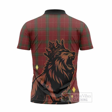 Carruthers Tartan Family Crest Zipper Polo Shirt Crowned Lion Roaring