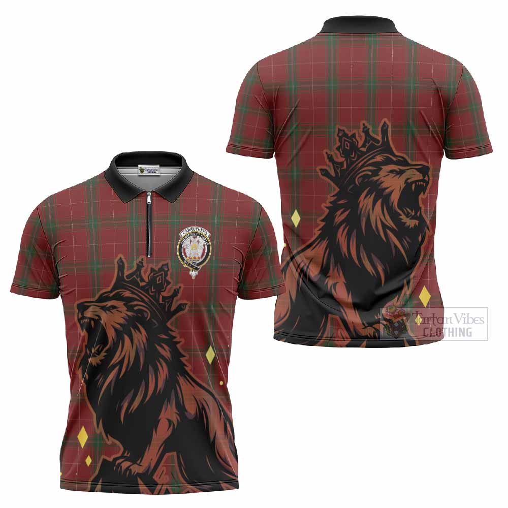 Carruthers Tartan Family Crest Zipper Polo Shirt Crowned Lion Roaring