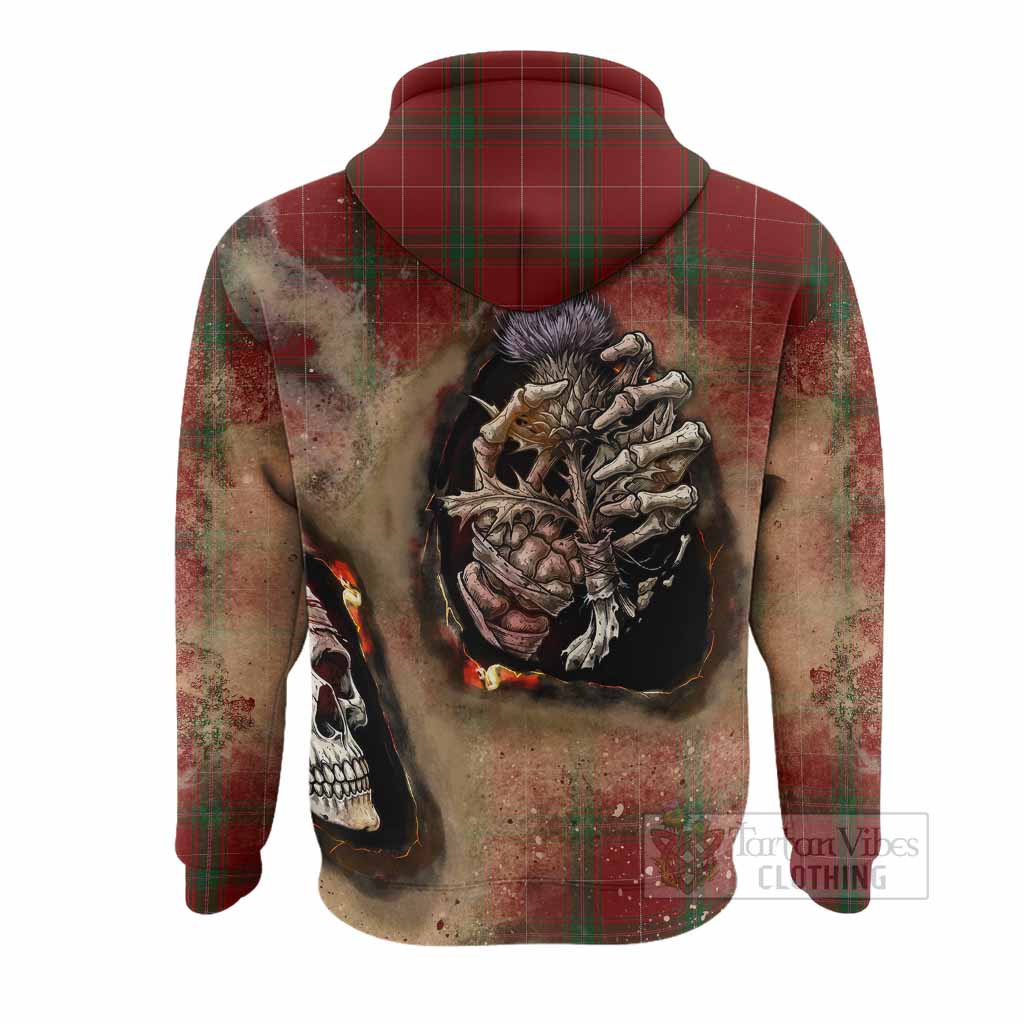 Carruthers Tartan Hoodie Halloween Skeleton With Thistle Burning Effect