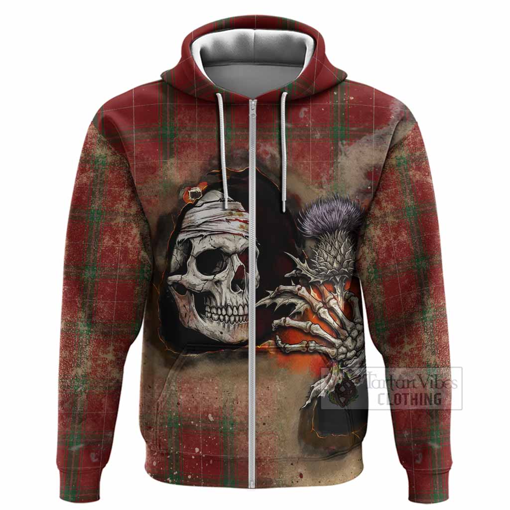 Carruthers Tartan Hoodie Halloween Skeleton With Thistle Burning Effect