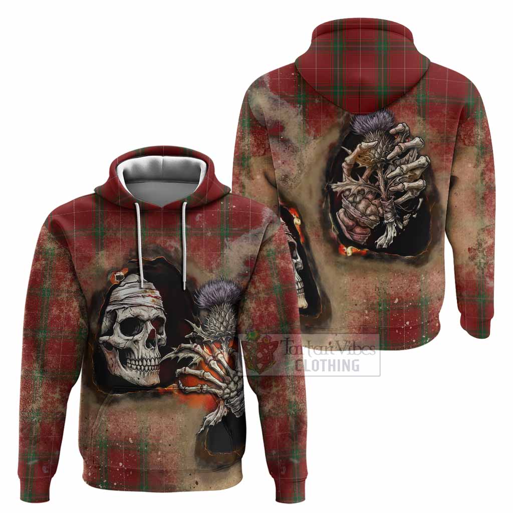 Carruthers Tartan Hoodie Halloween Skeleton With Thistle Burning Effect