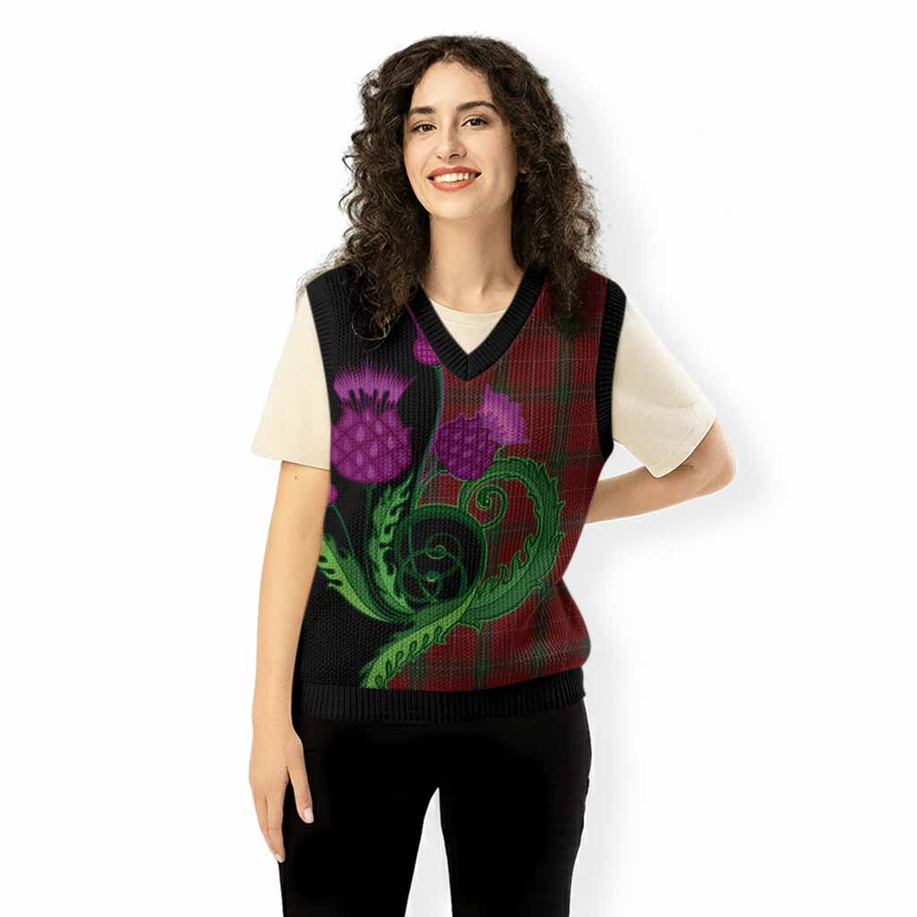 Carruthers Tartan Knitted V-Neck Vest Traditional Scottish Thistle