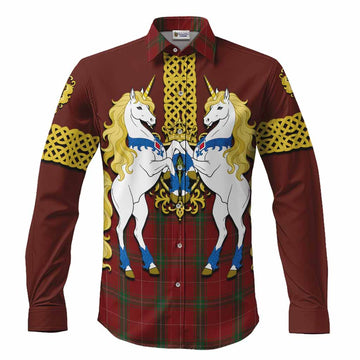 Carruthers Tartan Long Sleeve Button Shirts Unicorn Celtic Knot And Thistle Emblem