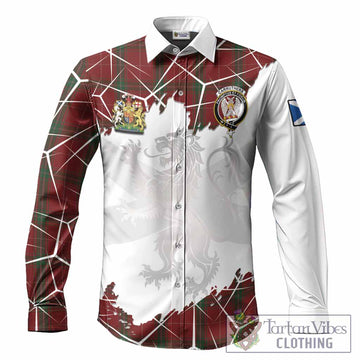 Carruthers Tartan Long Sleeve Button Shirts with Family Crest and Lion Rampant Grunge Style