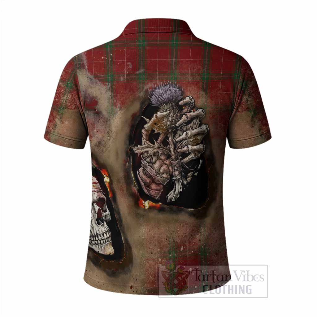 Carruthers Tartan Polo Shirt Halloween Skeleton With Thistle Burning Effect - Tartan Vibes Clothing