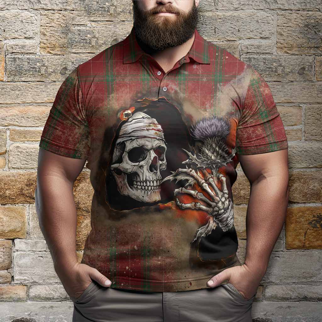 Carruthers Tartan Polo Shirt Halloween Skeleton With Thistle Burning Effect - Tartan Vibes Clothing
