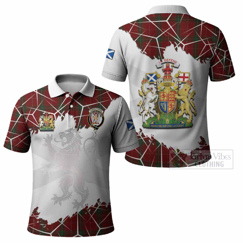 Carruthers Tartan Polo Shirt with Family Crest and Lion Rampant Grunge Style