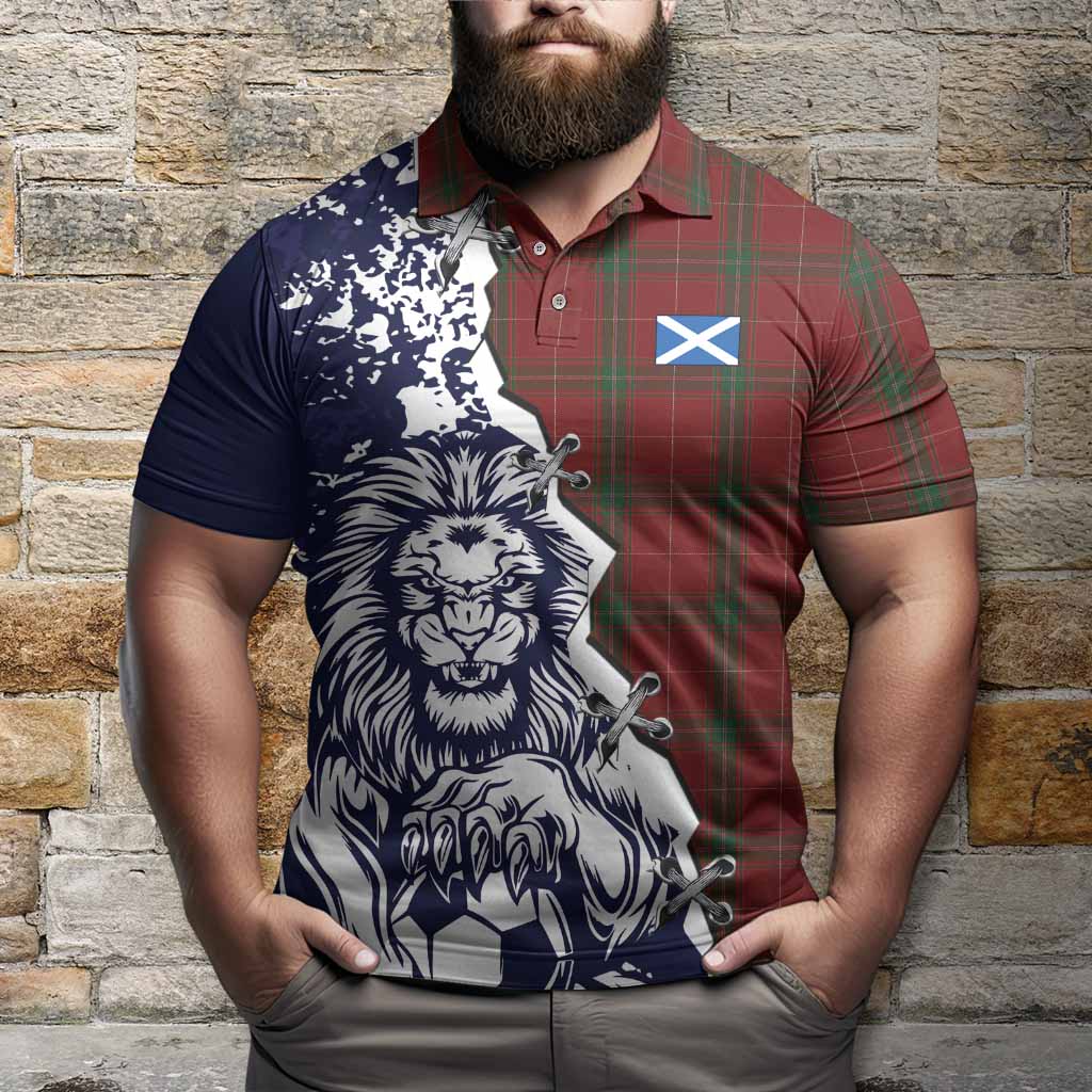 Carruthers Tartan Scottish Polo Shirt Angry Lion With Soccer Ball Style