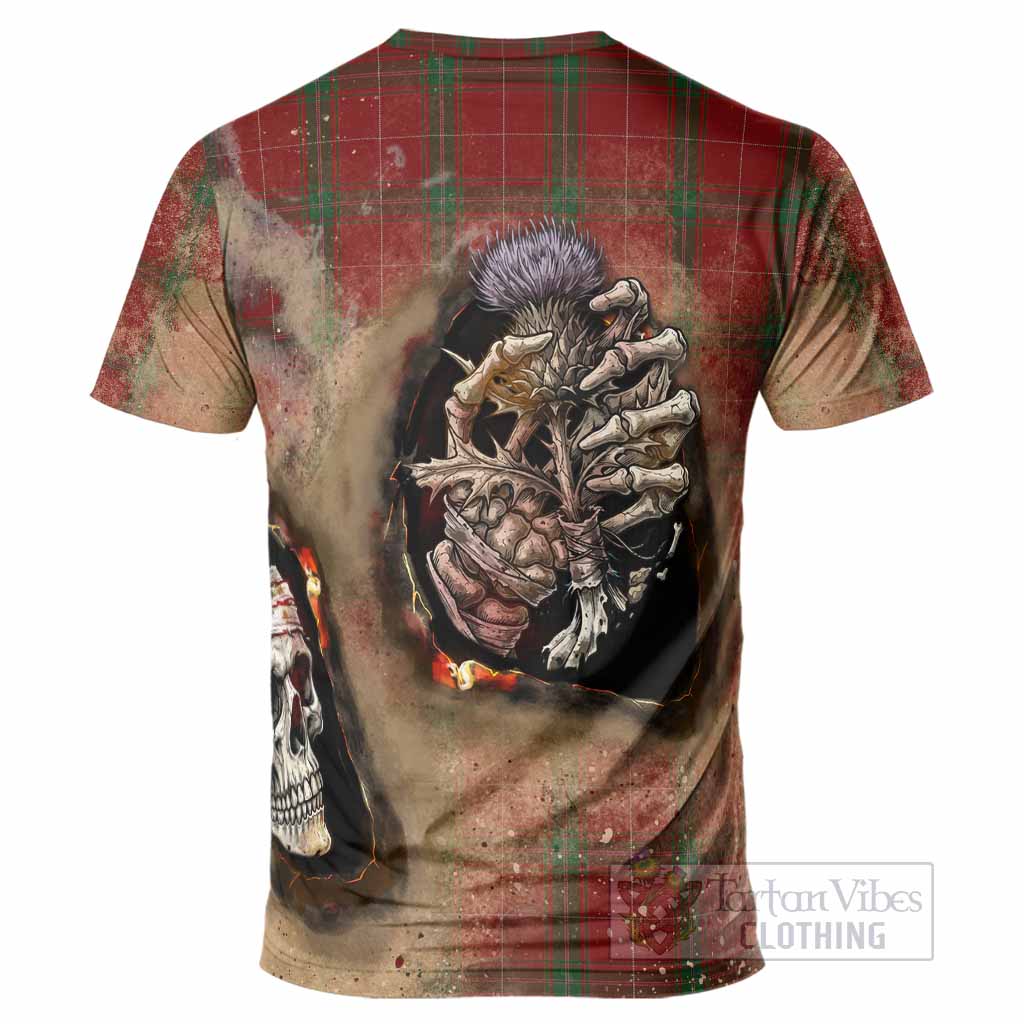 Carruthers Tartan T-Shirt Halloween Skeleton With Thistle Burning Effect
