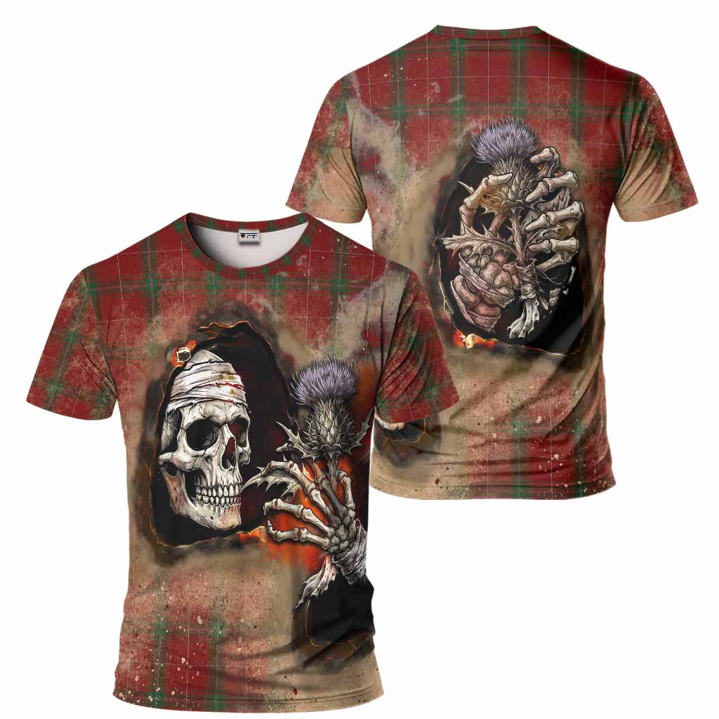 Carruthers Tartan T-Shirt Halloween Skeleton With Thistle Burning Effect