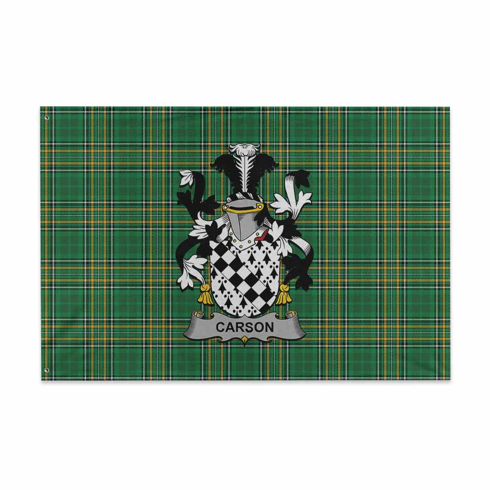 Tartan Vibes Clothing Carson Irish Clan Tartan House Flag with Coat of Arms