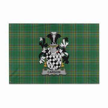 Tartan Vibes Clothing Carson Irish Clan Tartan House Flag with Coat of Arms