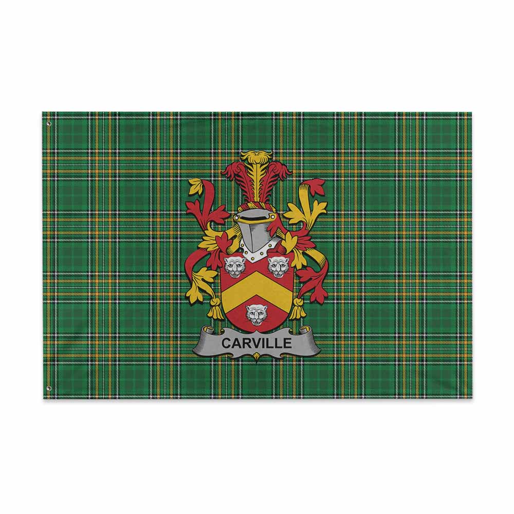 Tartan Vibes Clothing Carville Irish Clan Tartan House Flag with Coat of Arms