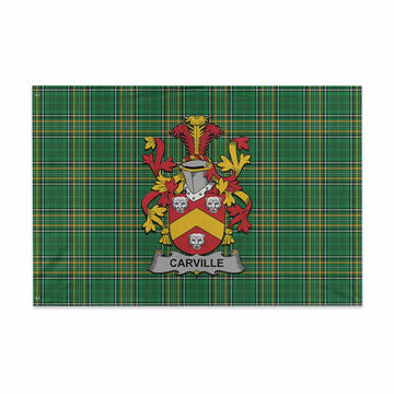 Carville Irish Clan Tartan House Flag with Coat of Arms