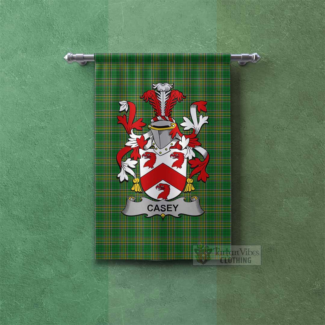 Casey Irish Clan Tartan Gonfalon, Tartan Banner with Coat of Arms Rectangle - Tartan Vibes Clothing